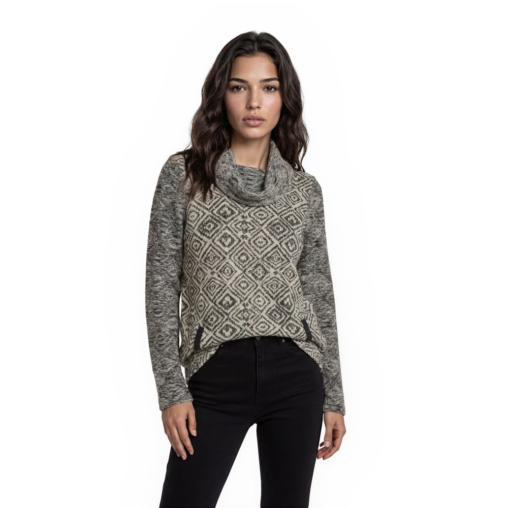 Postmark Anthropologie Sweater Women's Size Medium‎ Gray Geometric 100% Cotton